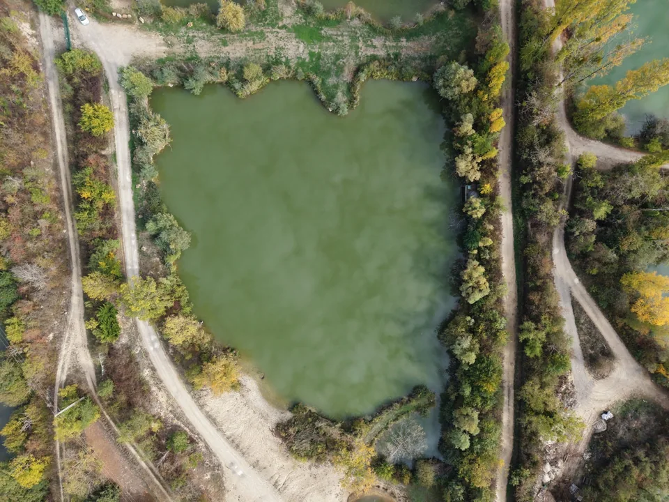 L'étang La Roselière vu du ciel.